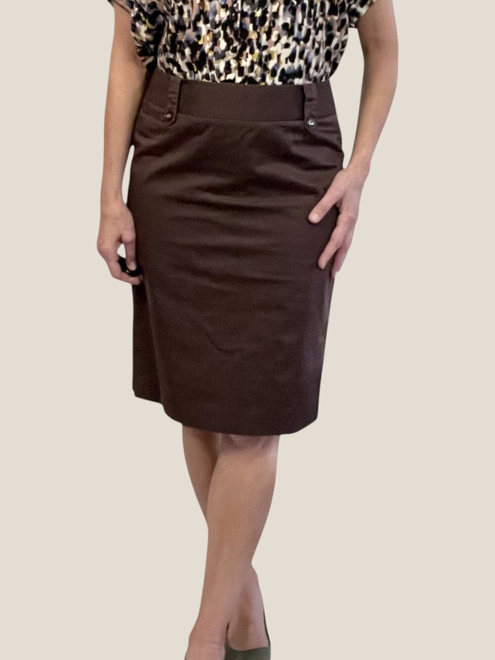 White House Black Market Vintage Y2K Brown High Waist Belted Pencil Skirt Size 6
